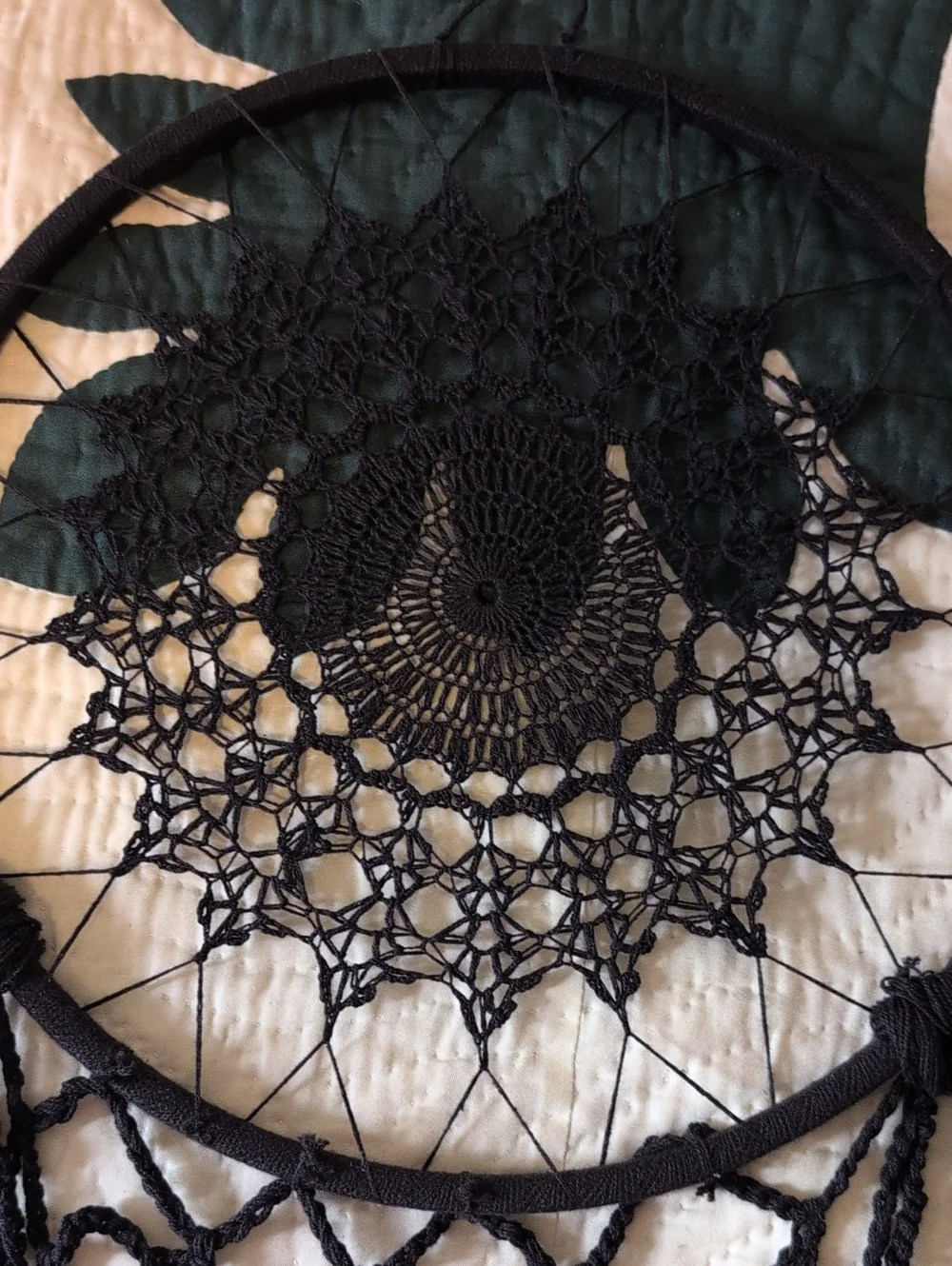 Black Crochet Dreamcatcher Wall Hanging - Home Bedding Accent Set Of 2